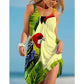 🌈U-Neck colorat imprimat vrac scurt spaghete curea rochie