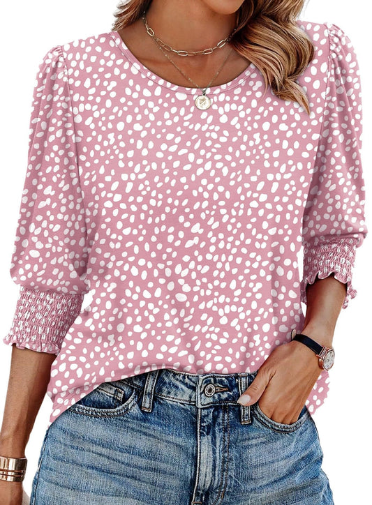 ✨Femei Dressy Casual 3/4 Lungime Maneca Bluze cu manșete Smocked