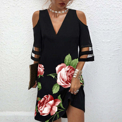 Femei moda imprimare V-Neck rochie