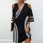 Femei moda imprimare V-Neck rochie