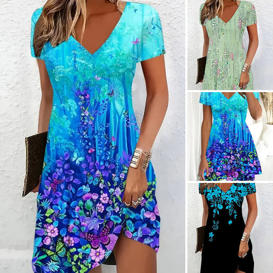 Femeii florale imprimare A-Line Mini rochie