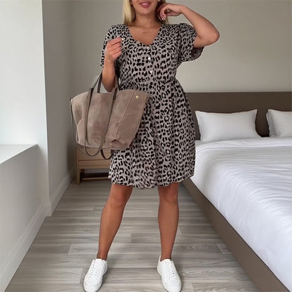 【S-3XL】Rochie pentru femei cu decolteu în V și imprimeu leopard