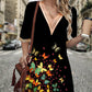 V-Neck vrac rochie până la genunchi