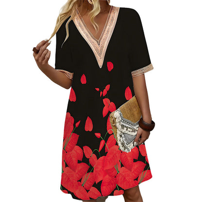 V-Neck vrac rochie până la genunchi