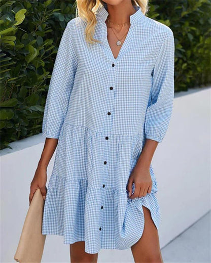 Robe chemise décontractée à col montant pour femme