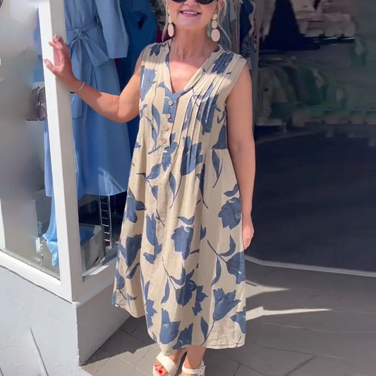 🌸[S-3XL]🌿Rochie maxi imprimată fără mâneci pentru femei