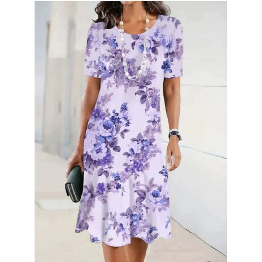 Rochie casual cu imprimeu și mâneci scurte pentru femei
