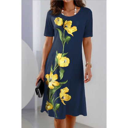Rochie casual cu imprimeu și mâneci scurte pentru femei